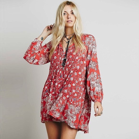 Free People Red Lucky Loosie Swing Dress medium